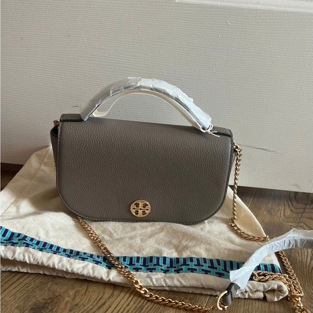 Tory Burch Taupe Crossbody Bag with Gold Chain